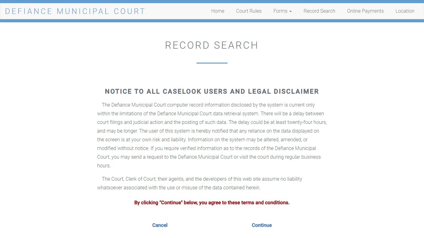 Defiance Municipal Court - Record Search